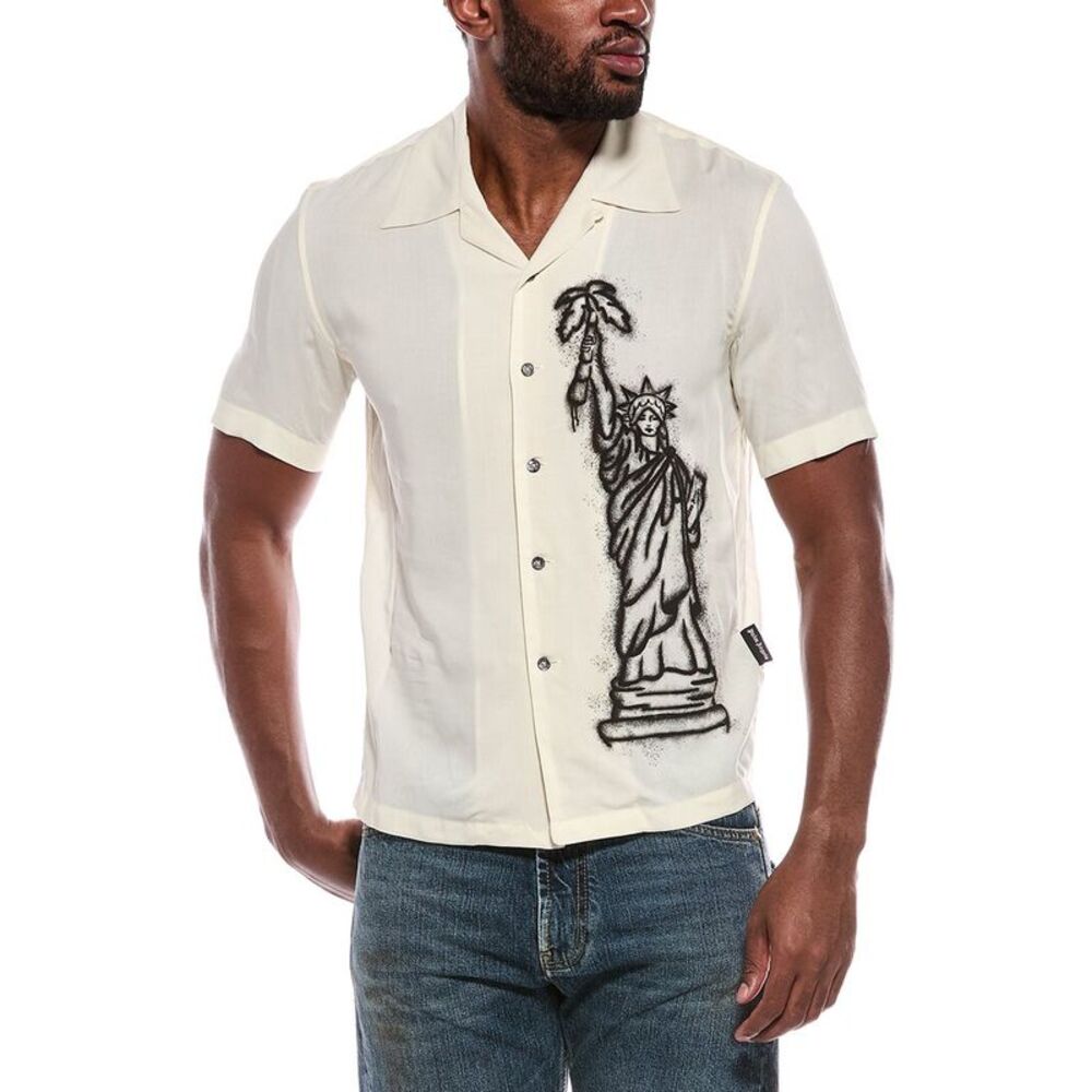 Palm Angels Mens Printed Shirt, Brown